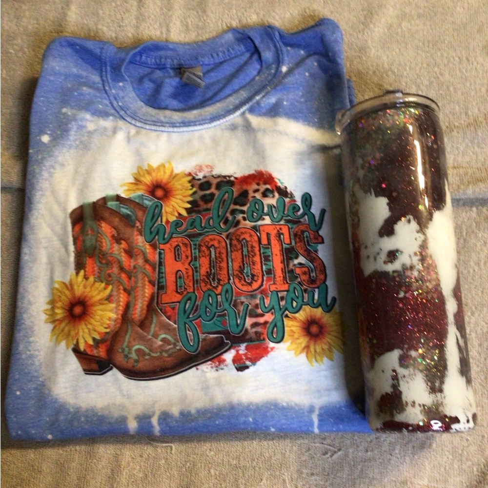 Graphic T “head over Boots for you” and Cow Tumbler Bundle